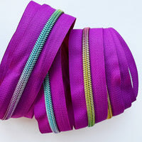 Fuchsia and Rainbow Zipper Tape #5 Nylon - 3 Yards