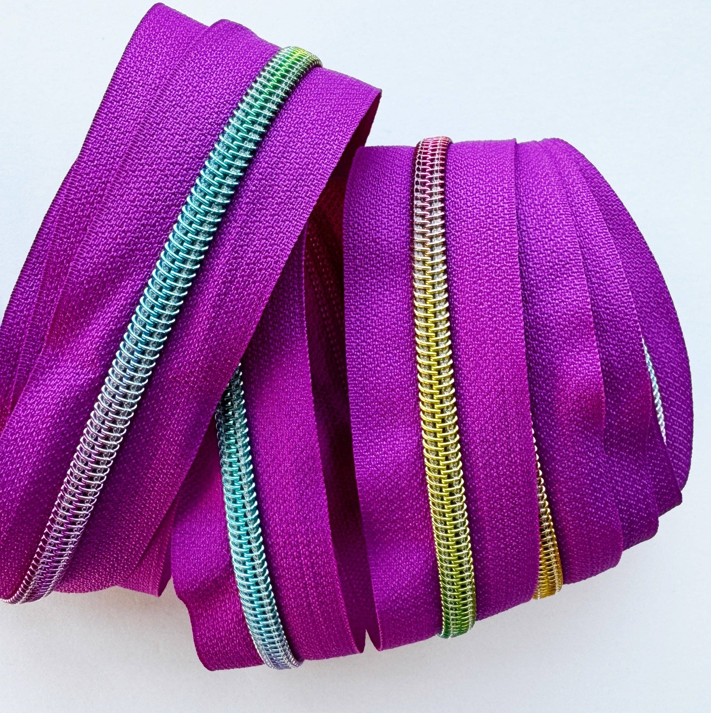 Fuchsia and Rainbow Zipper Tape #5 Nylon - 3 Yards