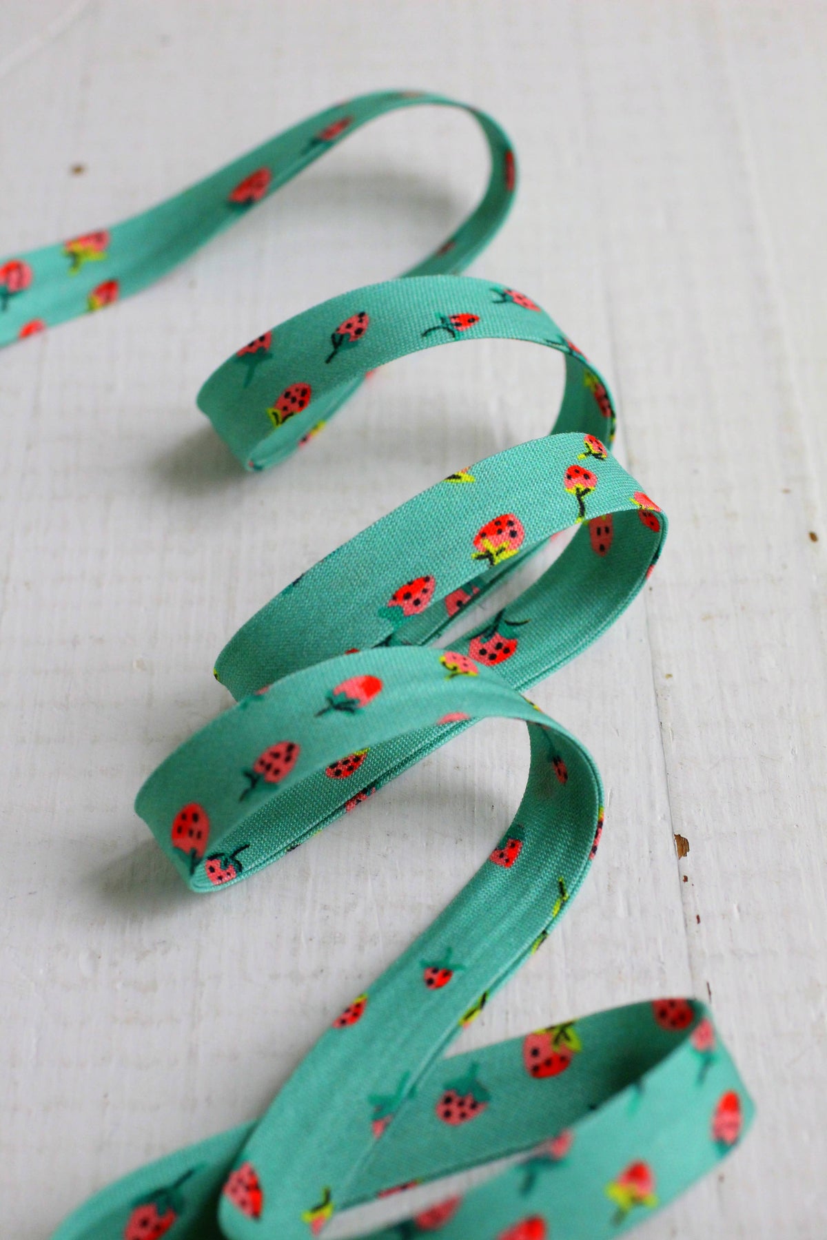 1/2" Double Fold Bias Binding // Field Strawberries in Teal
