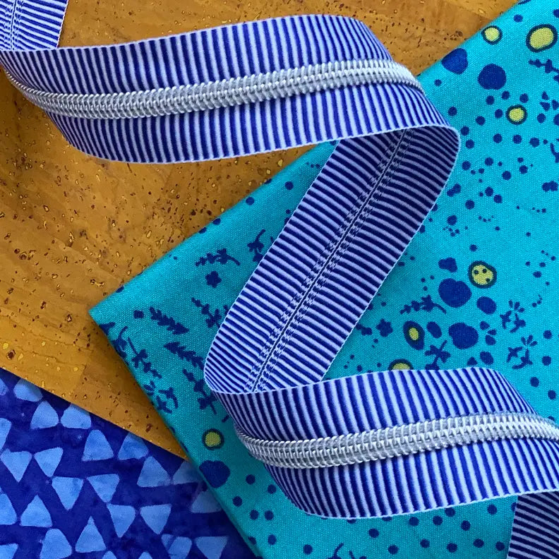 Blue Stripe Zipper Tape with Nickel teeth - 3 yards // Sassafras Lane