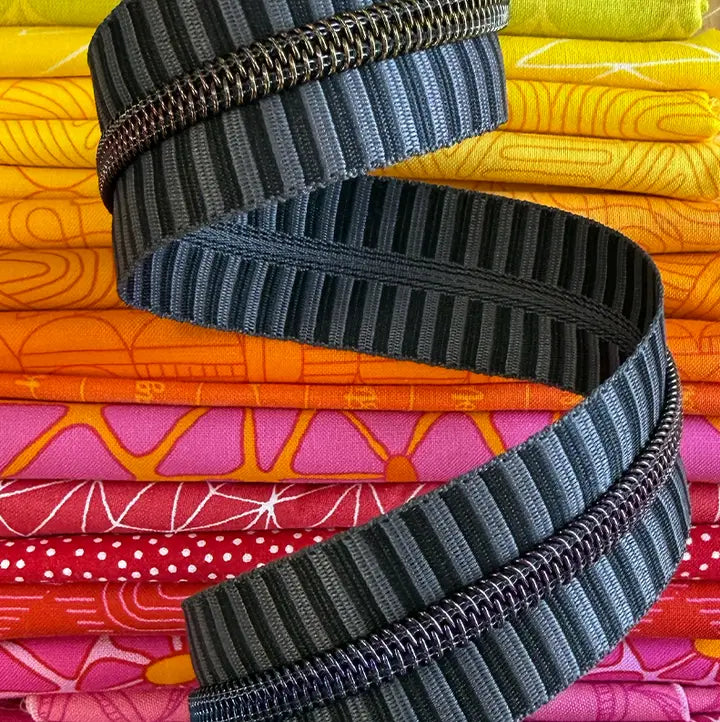 Wide Black & Gray Stripe Zipper Tape with Rainbow teeth - 3 yards // Sassafras Lane