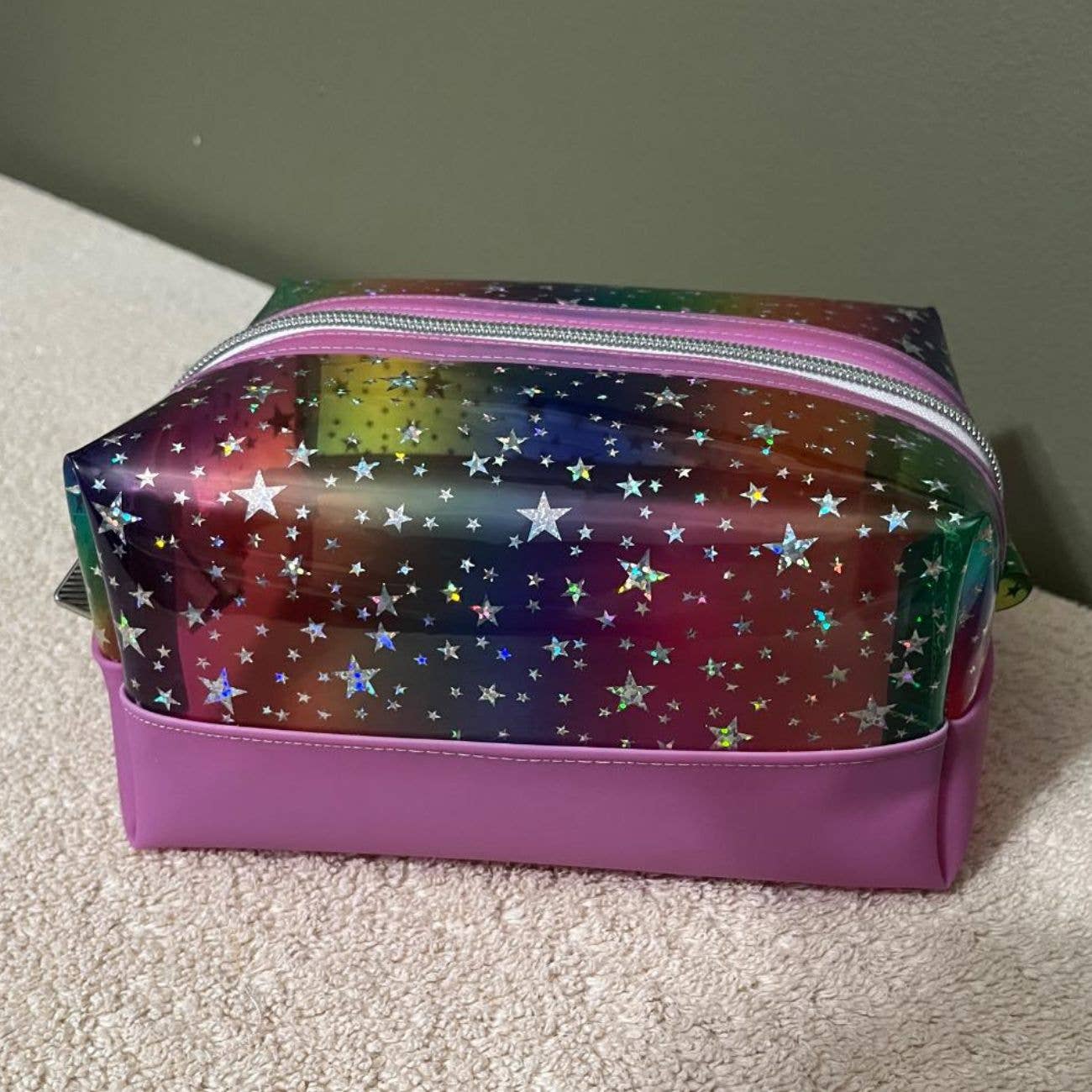 Rainbow Glittery Stars TPU Vinyl Fabric