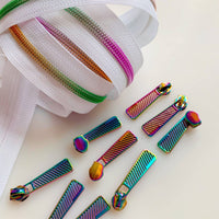 White Rainbow Coil Zipper with Iridescent Pulls - 3 Yards
