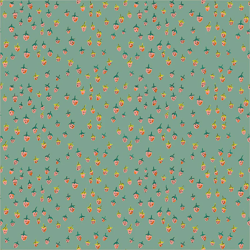 PRE-ORDER Heather Ross Favorites // Field Strawberries - Teal // Heather Ross