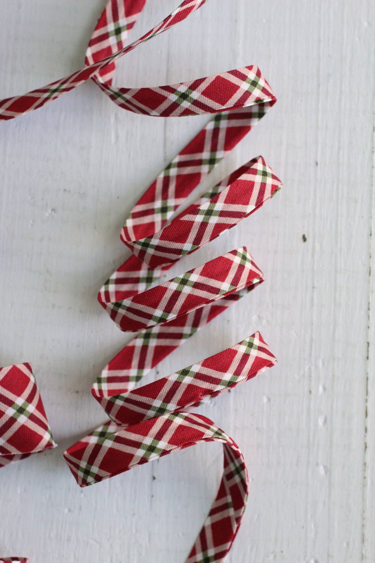 1/2" Double Fold Bias Binding // Red & Green Christmas Plaid