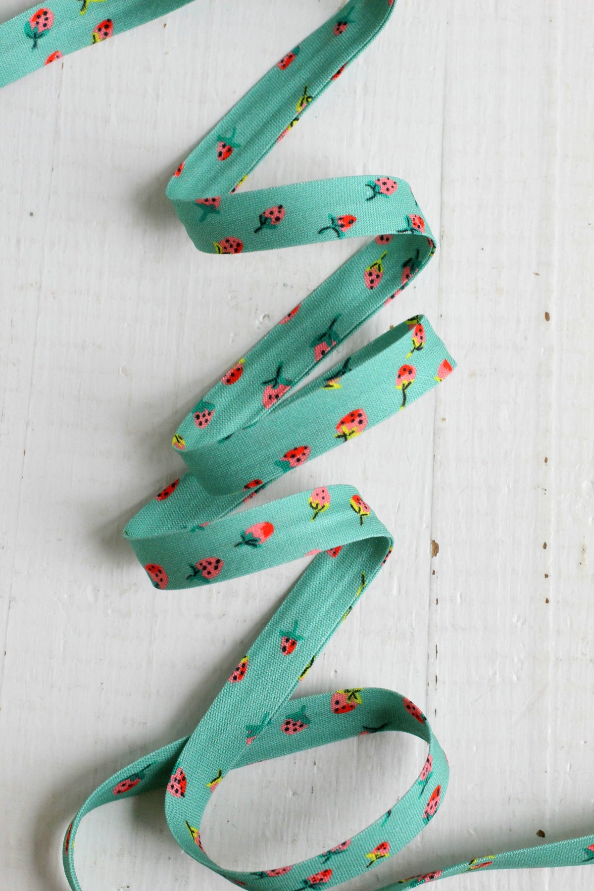 1/2" Double Fold Bias Binding // Field Strawberries in Teal