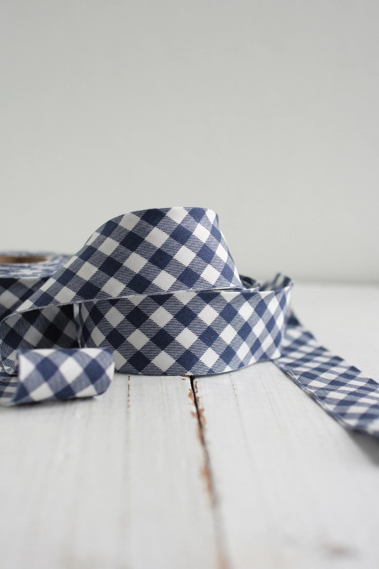 2.5" Bias Quilt Binding // Navy Gingham  // Bessie Pearl