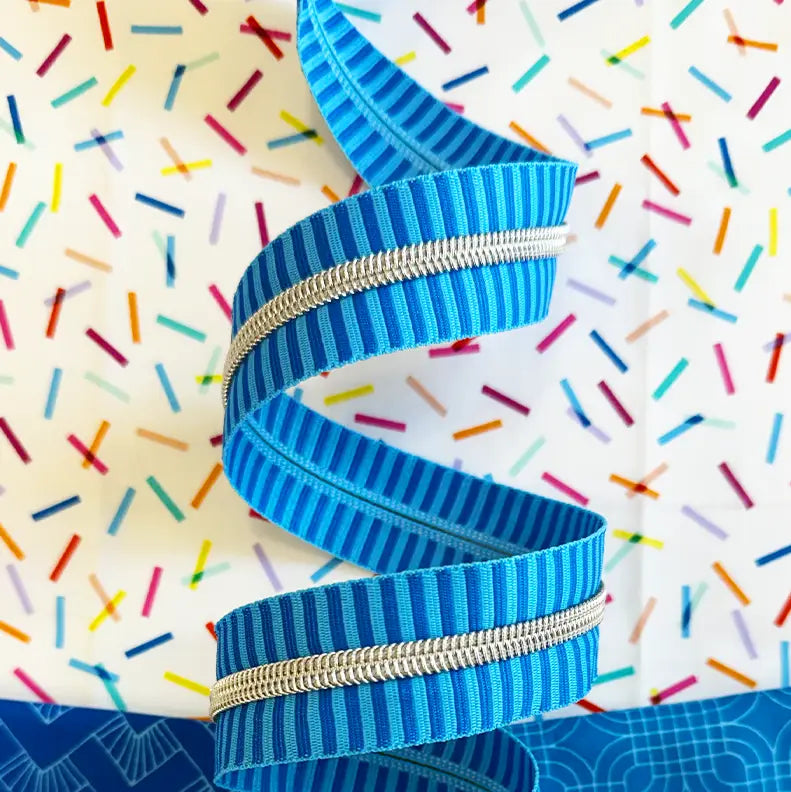Wide Blue Stripe Zipper Tape with Nickel teeth - 3 yards // Sassafras Lane