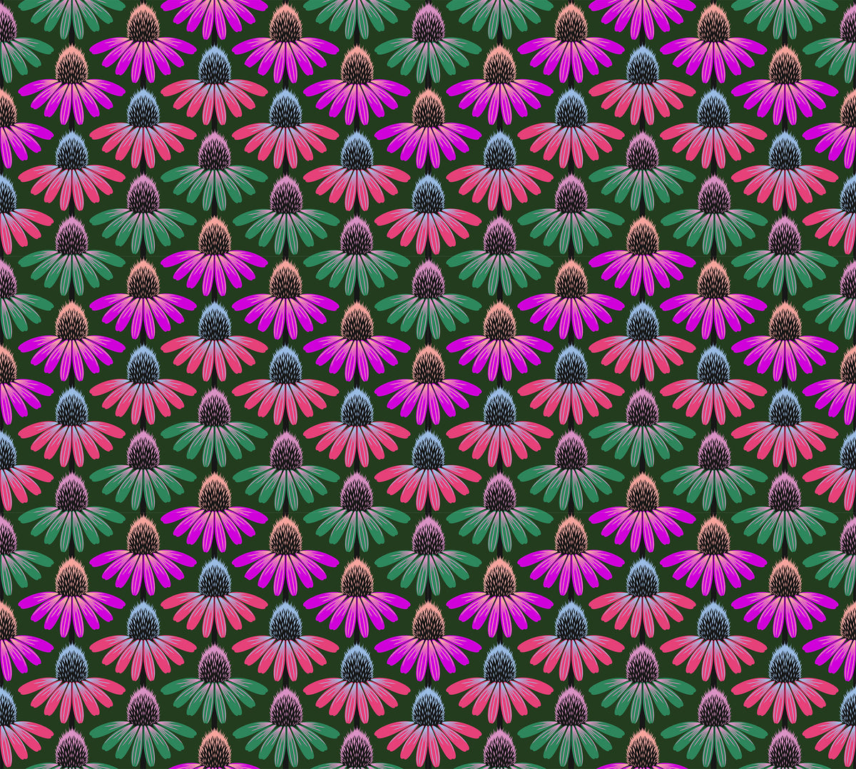 Perennial Borders // Echinacea Rhythm - Forest  // Anna Maria Textiles