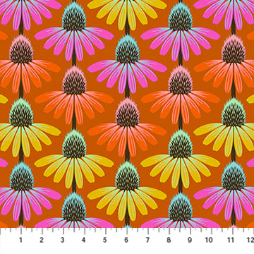 Perennial Borders // Echinacea Rhythm - Fire  // Anna Maria Textiles