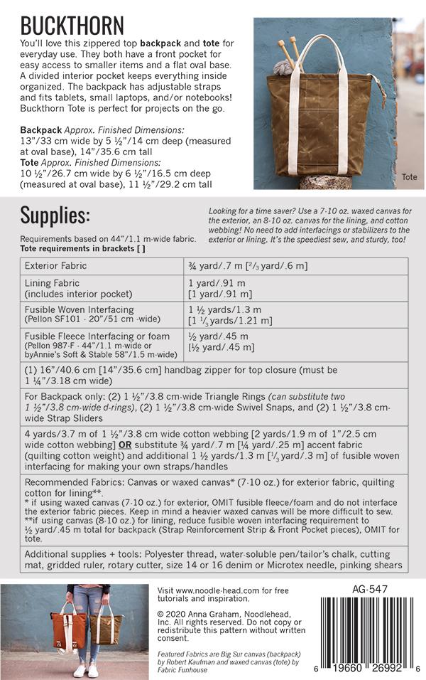 Buckthorn Backpack & Tote Pattern // Noodlehead