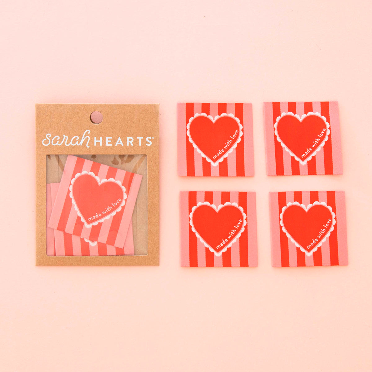 Made with Love Heart Large Woven Sewing Labels by Sarah Hearts
