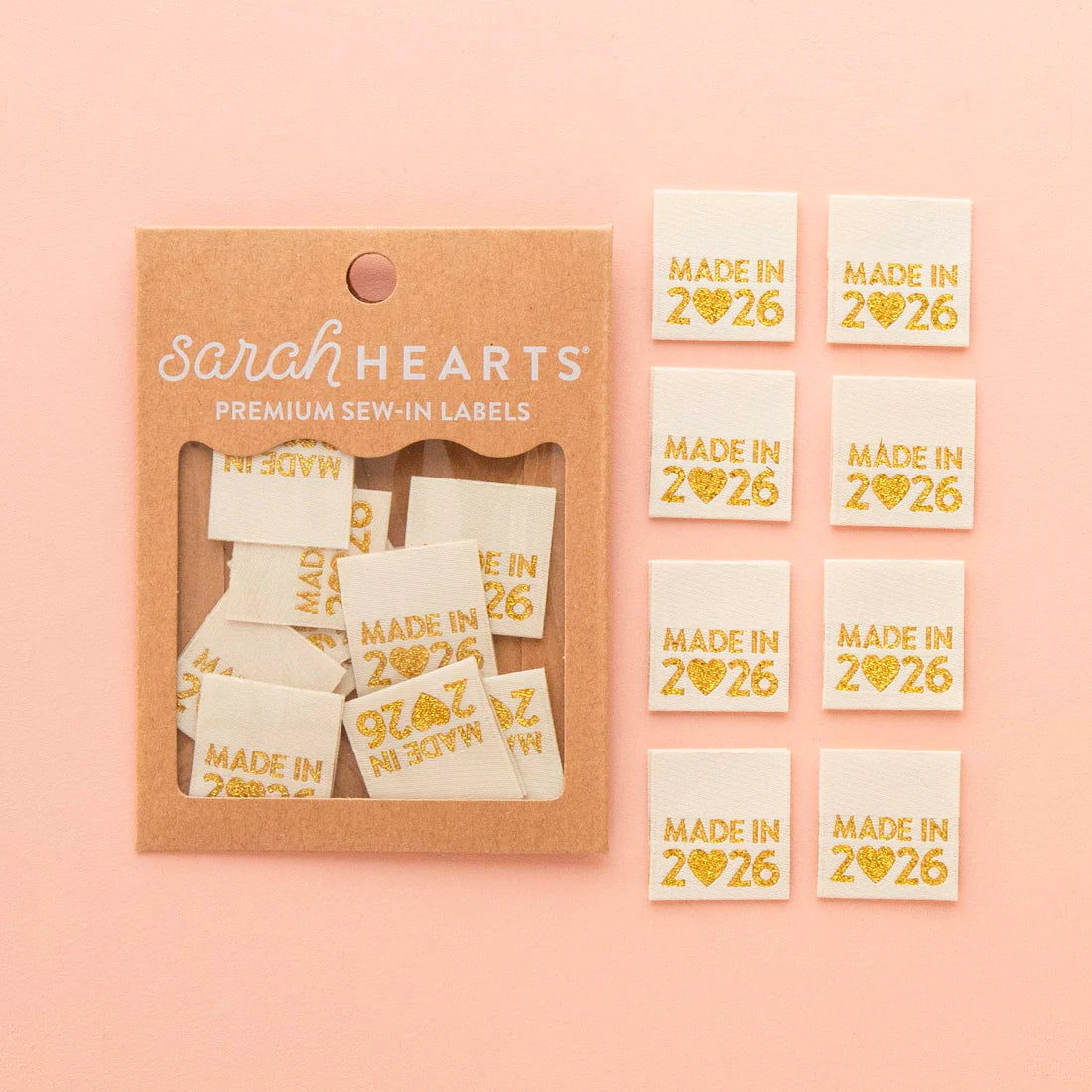 Made in 2026 Gold Woven Labels by Sarah Hearts