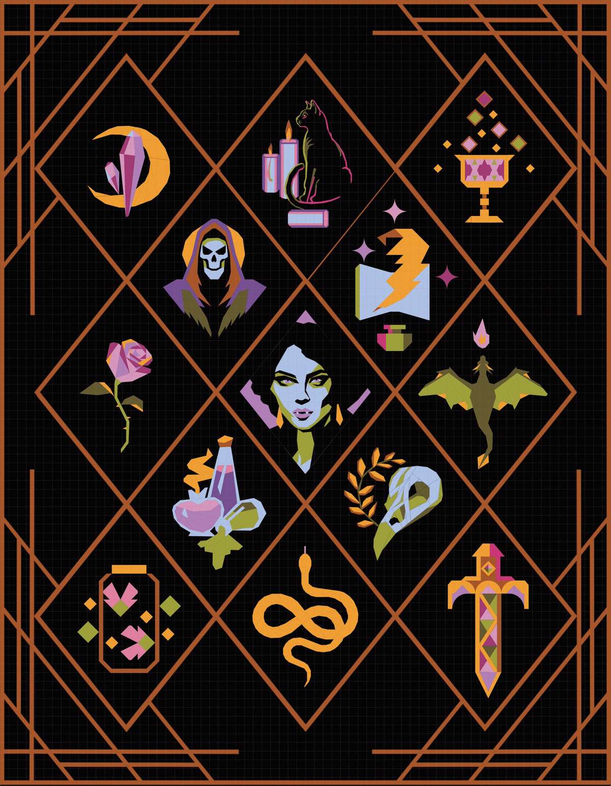 PRE-ORDER Grimoire Dark Magic Quilt Sampler // Twin Quilt Kit - by & by Version