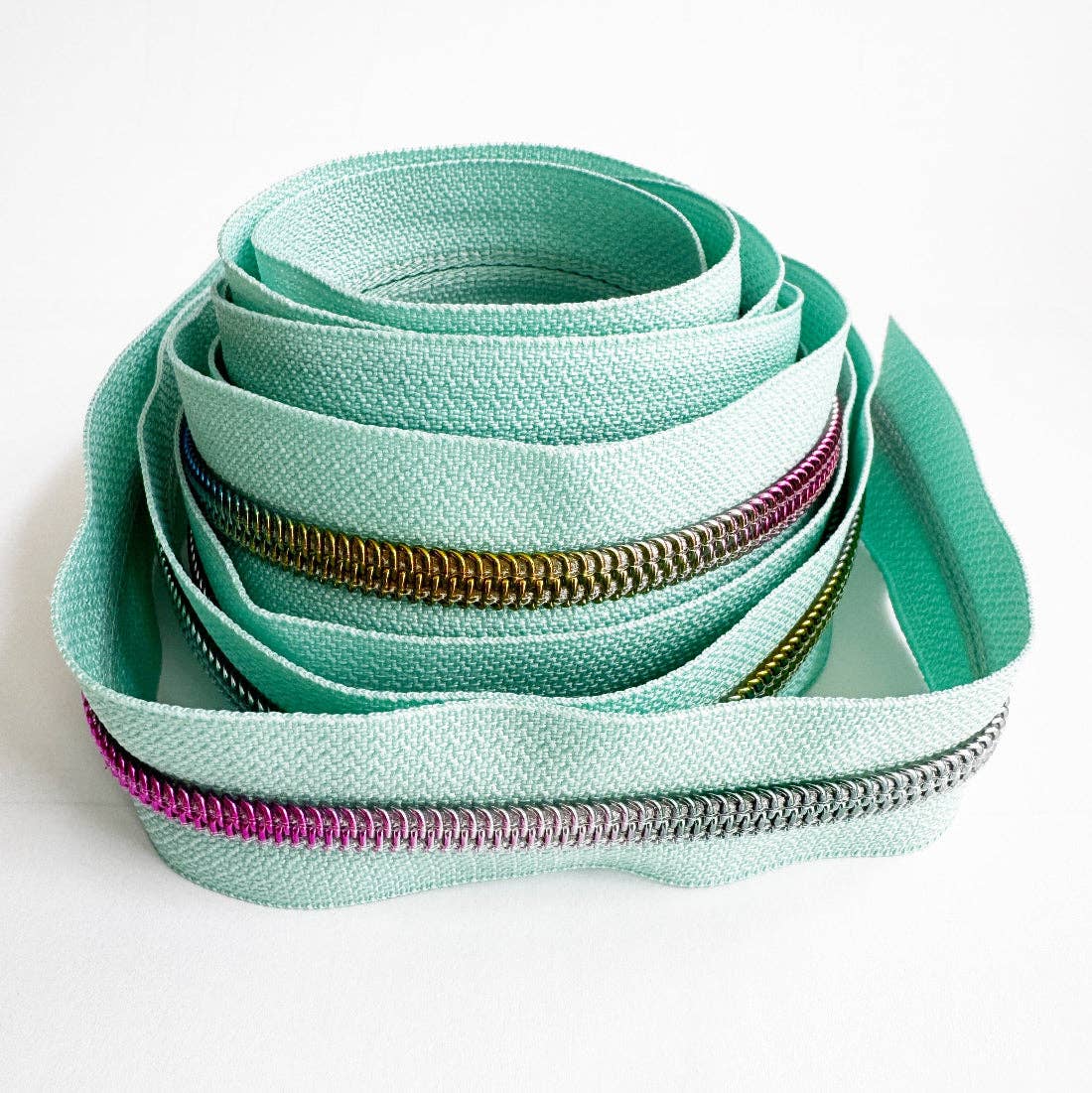 Mint Green Rainbow Nylon Coil Zipper Tape #5 - 3 Yards
