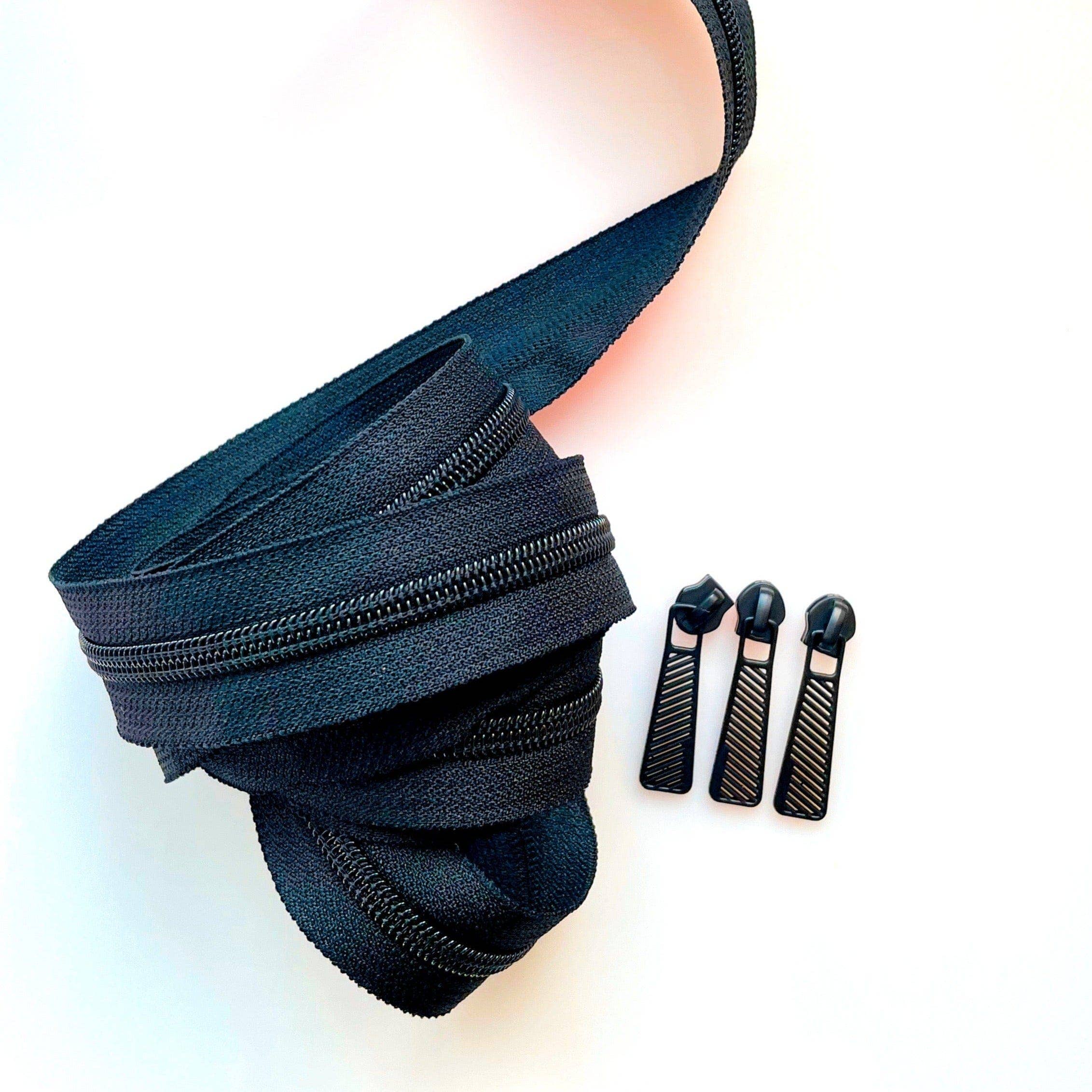 Black Zipper Tape with Matte Pulls - 3 Yards Continuous