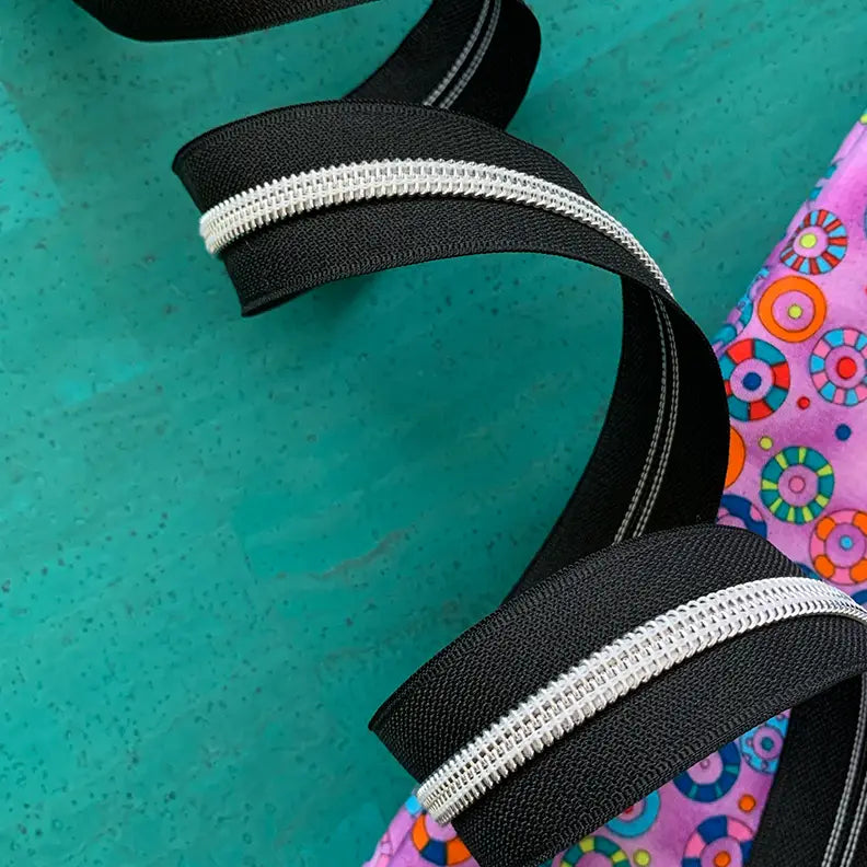 Black Zipper Tape with Nickel teeth - 3 yards // Sassafras Lane