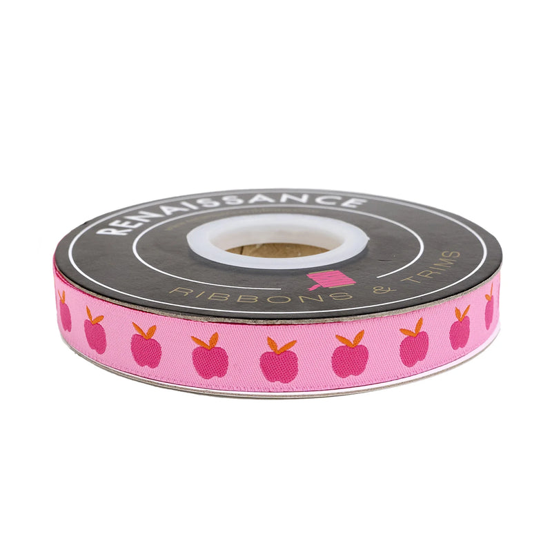 5/8" Catnap - Apples in Pink Ribbon // Alexia Abegg // Renaissance Ribbons