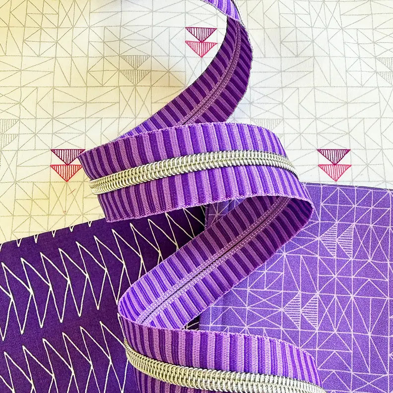 Wide Purple Stripe Zipper Tape with Nickel teeth - 3 yards // Sassafras Lane