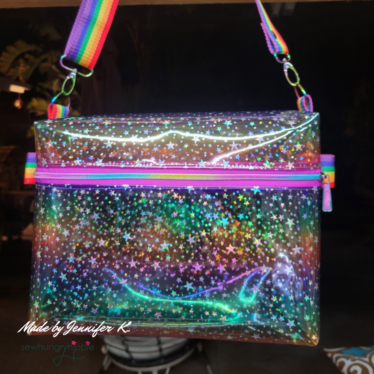 Rainbow Glittery Stars TPU Vinyl Fabric