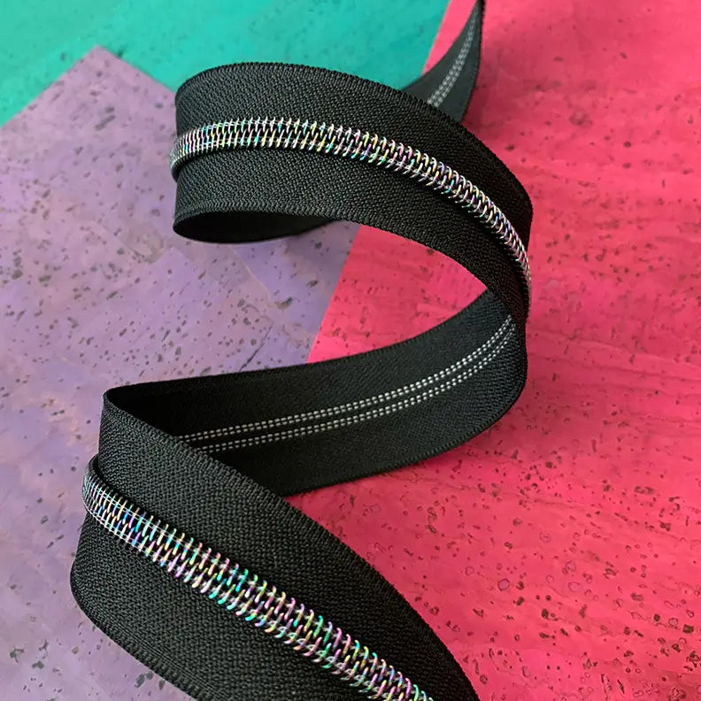 Black Zipper Tape with Iridescent Teeth - 3 yards // Sassafras Lane