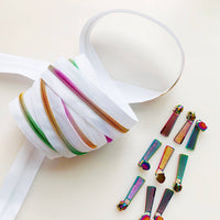 White Rainbow Coil Zipper with Iridescent Pulls - 3 Yards