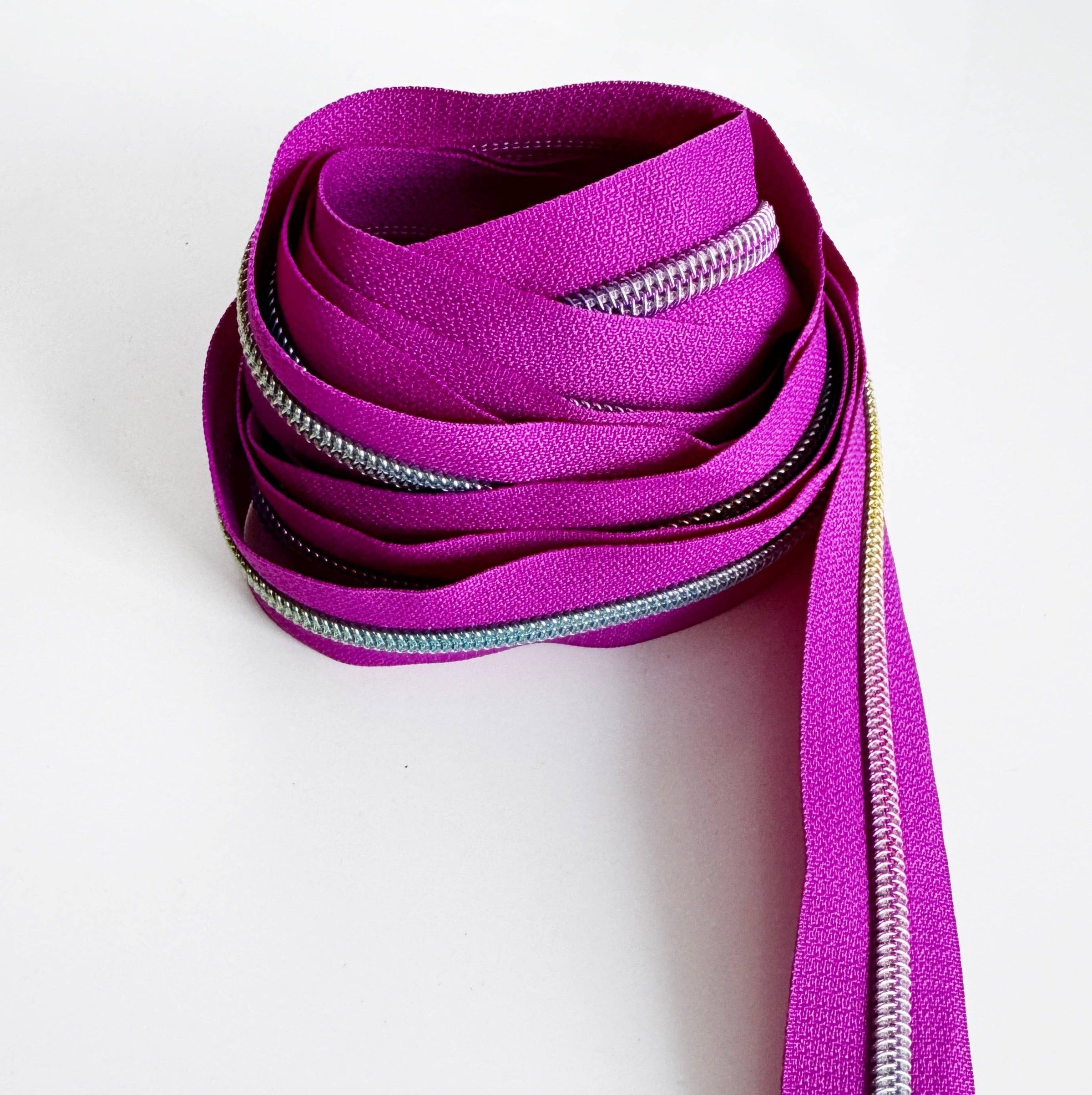 Fuchsia and Rainbow Zipper Tape #5 Nylon - 3 Yards