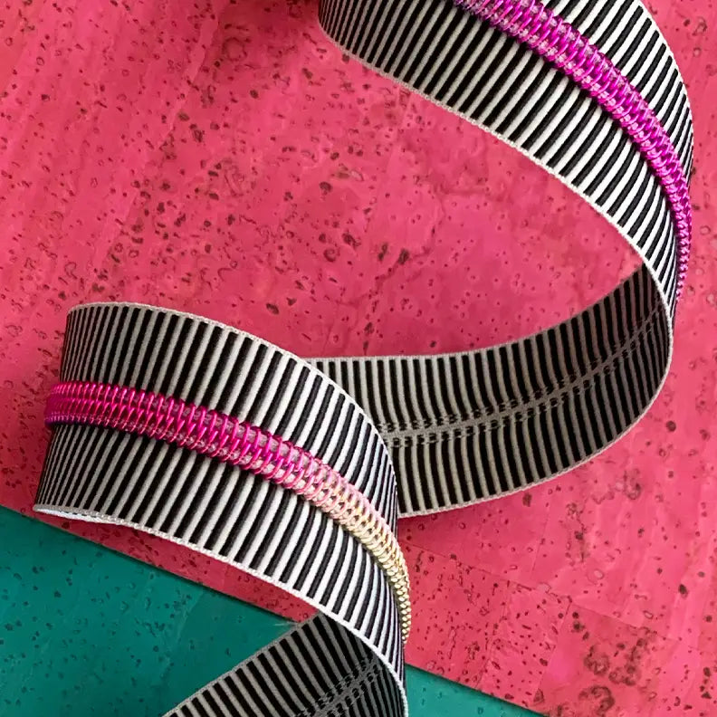 Black Stripe Zipper Tape with Rainbow teeth - 3 yards // Sassafras Lane