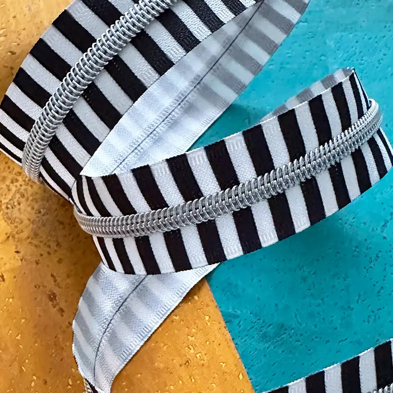 Wide Black Stripe Zipper Tape with Nickel teeth  - 3yards // Sassafras Lane