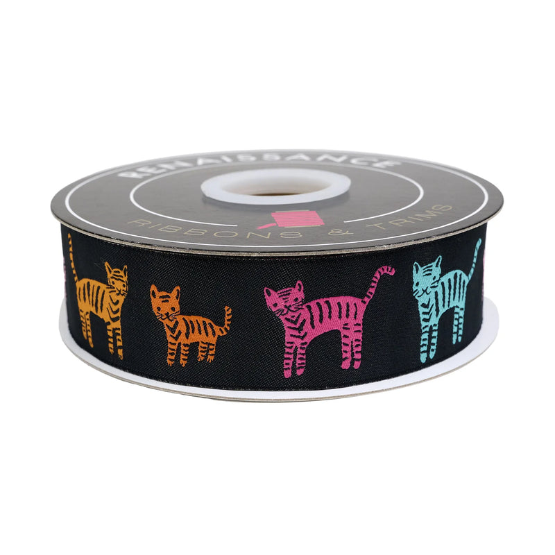 1 1/2" Catnap Tiger Stripes - Black Ribbon // Alexia Abegg // Renaissance Ribbons