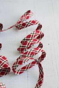 1/2" Double Fold Bias Binding // Red & Green Christmas Plaid