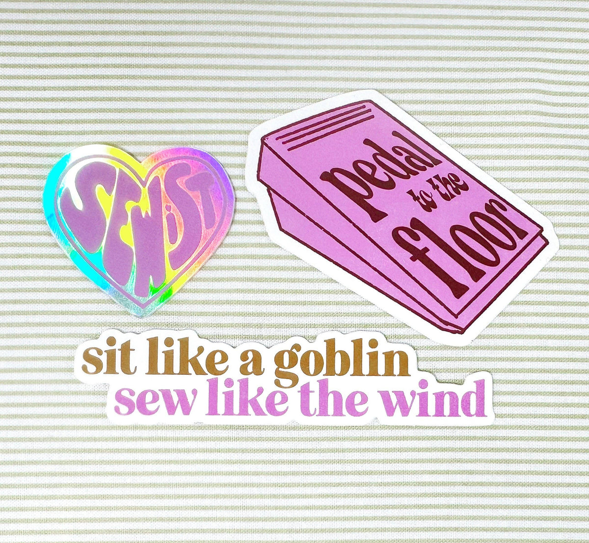 Sit like a goblin, sew like the wind Sticker