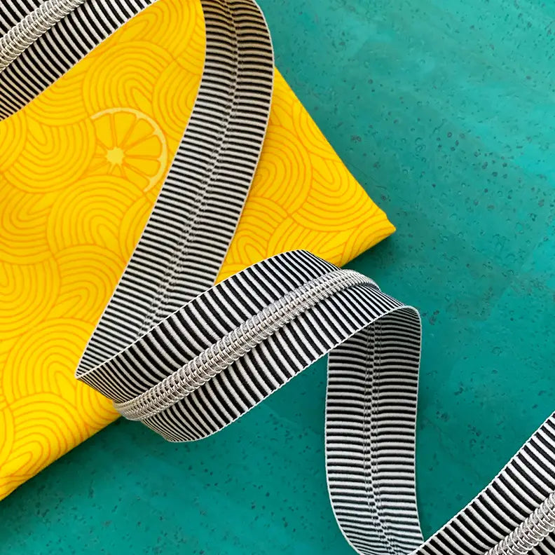 Black Stripe Zipper Tape with Nickel teeth - 3 yards // Sassafras Lane