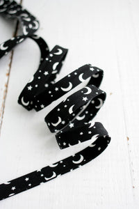1/2" Double Fold Bias Binding // Moon & Stars GLOW IN THE DARK // Bessie Pearl
