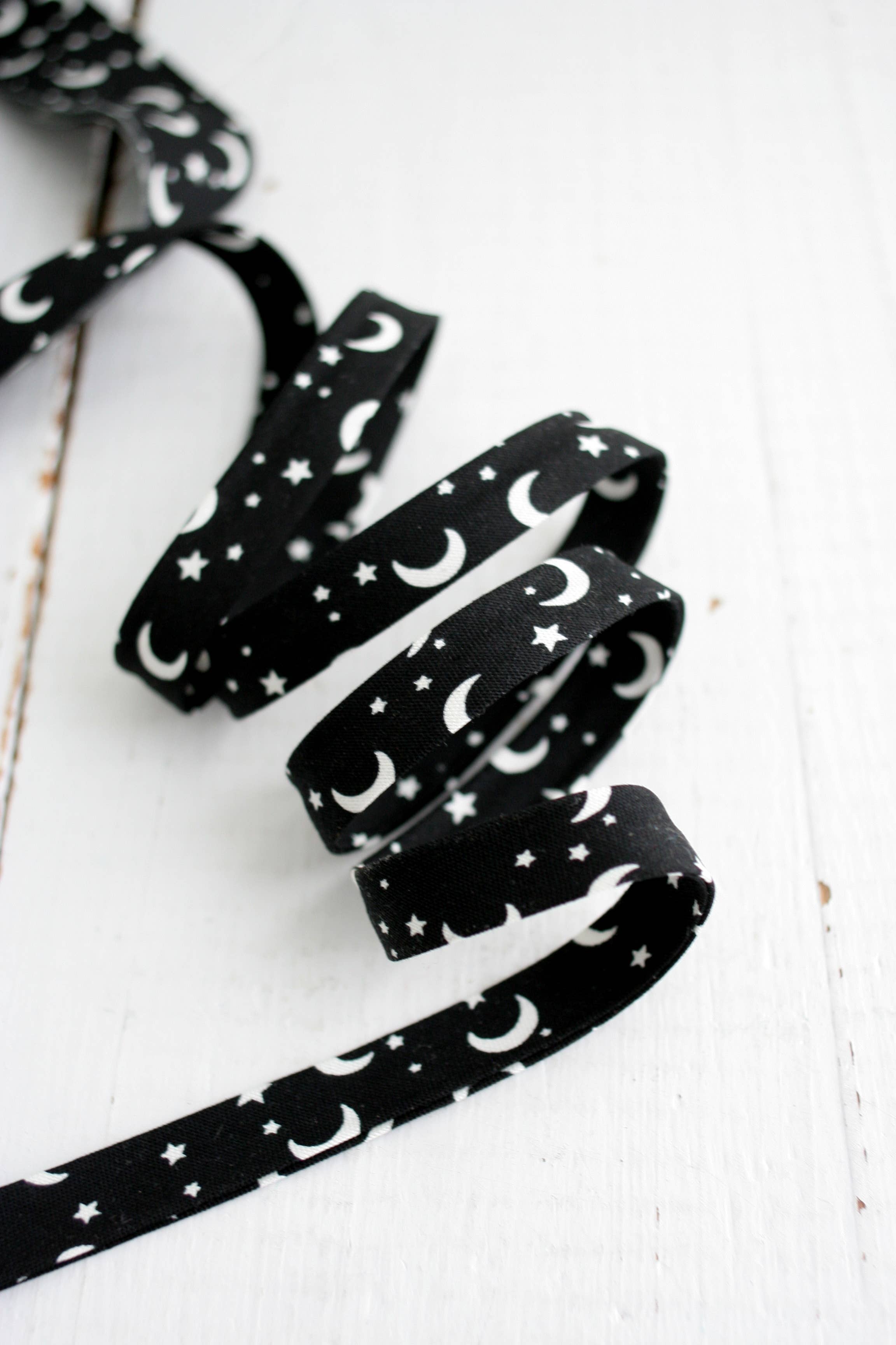 1/2" Double Fold Bias Binding // Moon & Stars GLOW IN THE DARK // Bessie Pearl